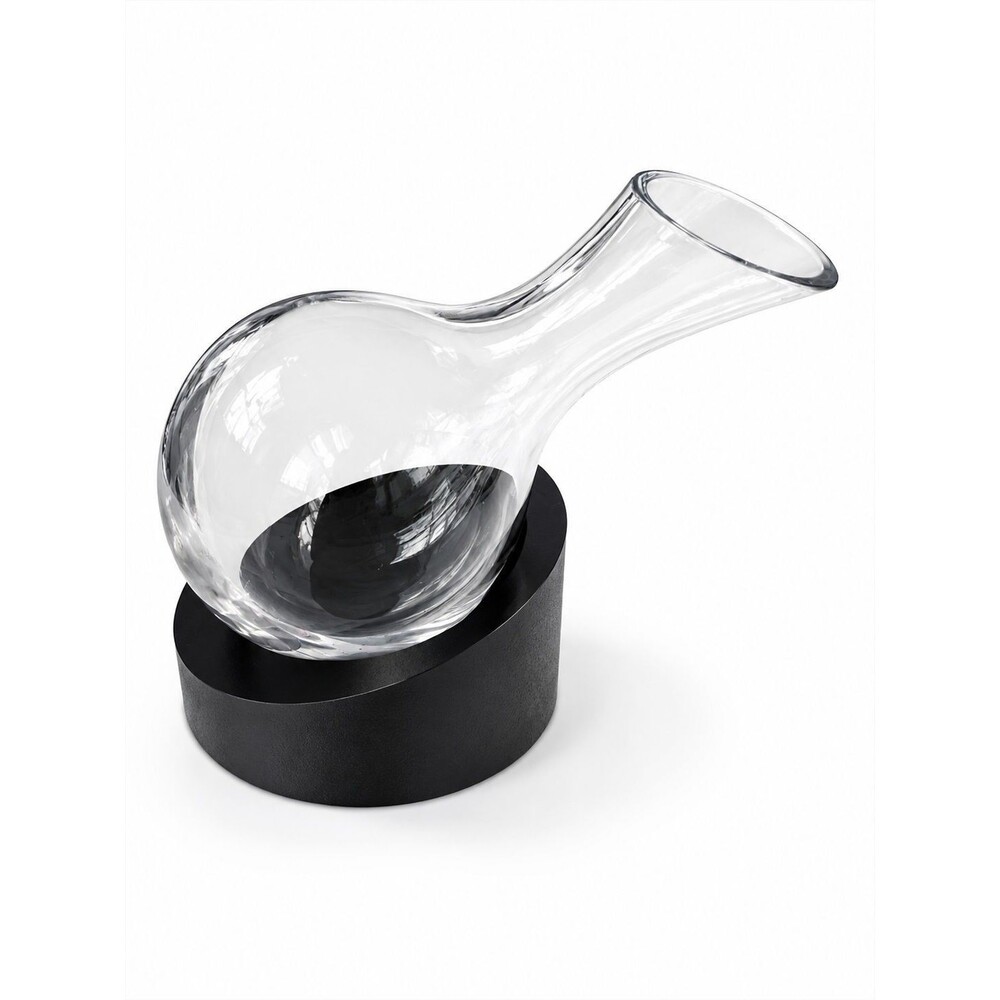 Rare Movado Museum Dot Wine Decanter with Original Black Wood Base